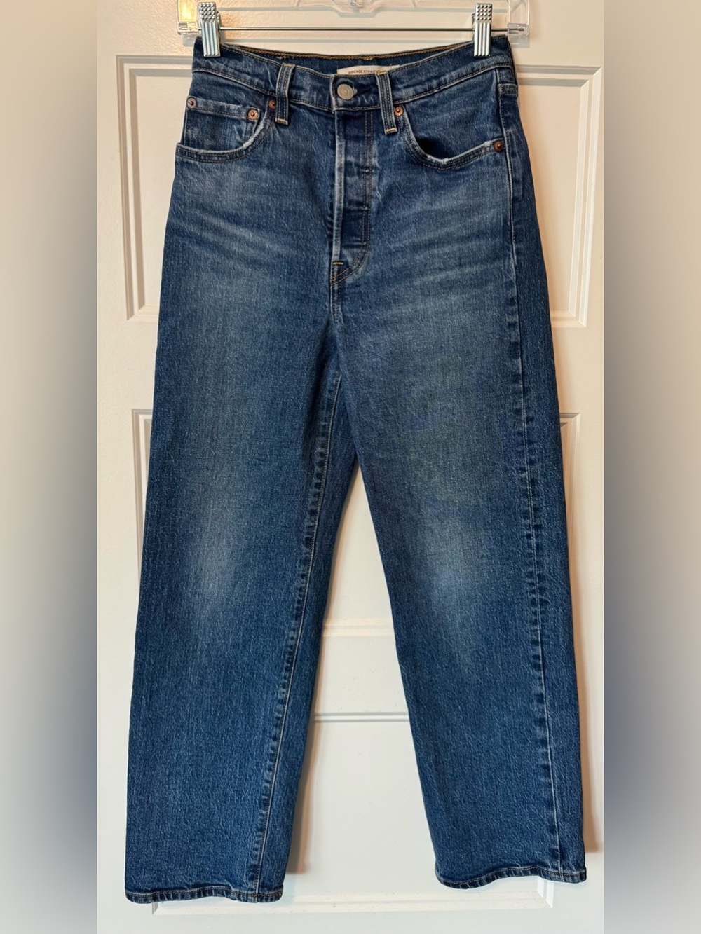 Levi's Ribcage Straight Jeans Women's 25 High Rise Medium Wash Ankle Denim